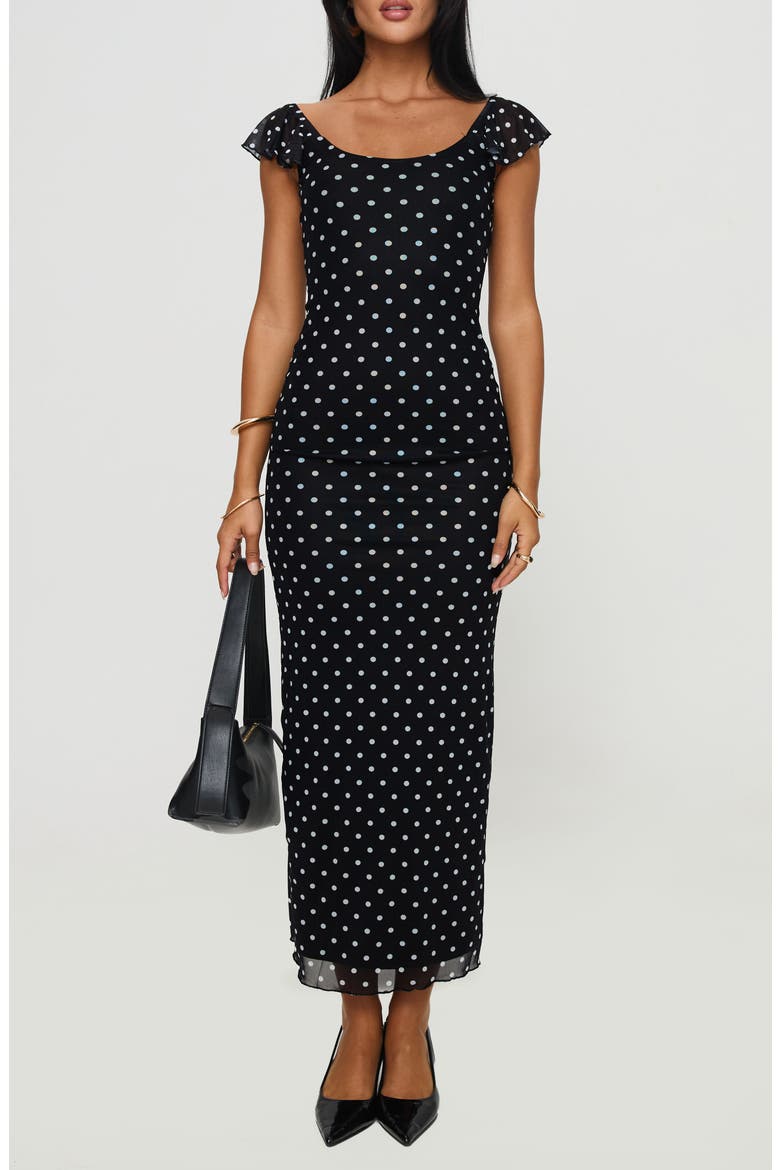 Sandberg Polka Dot Maxi Dress, Main, color, BLACK
