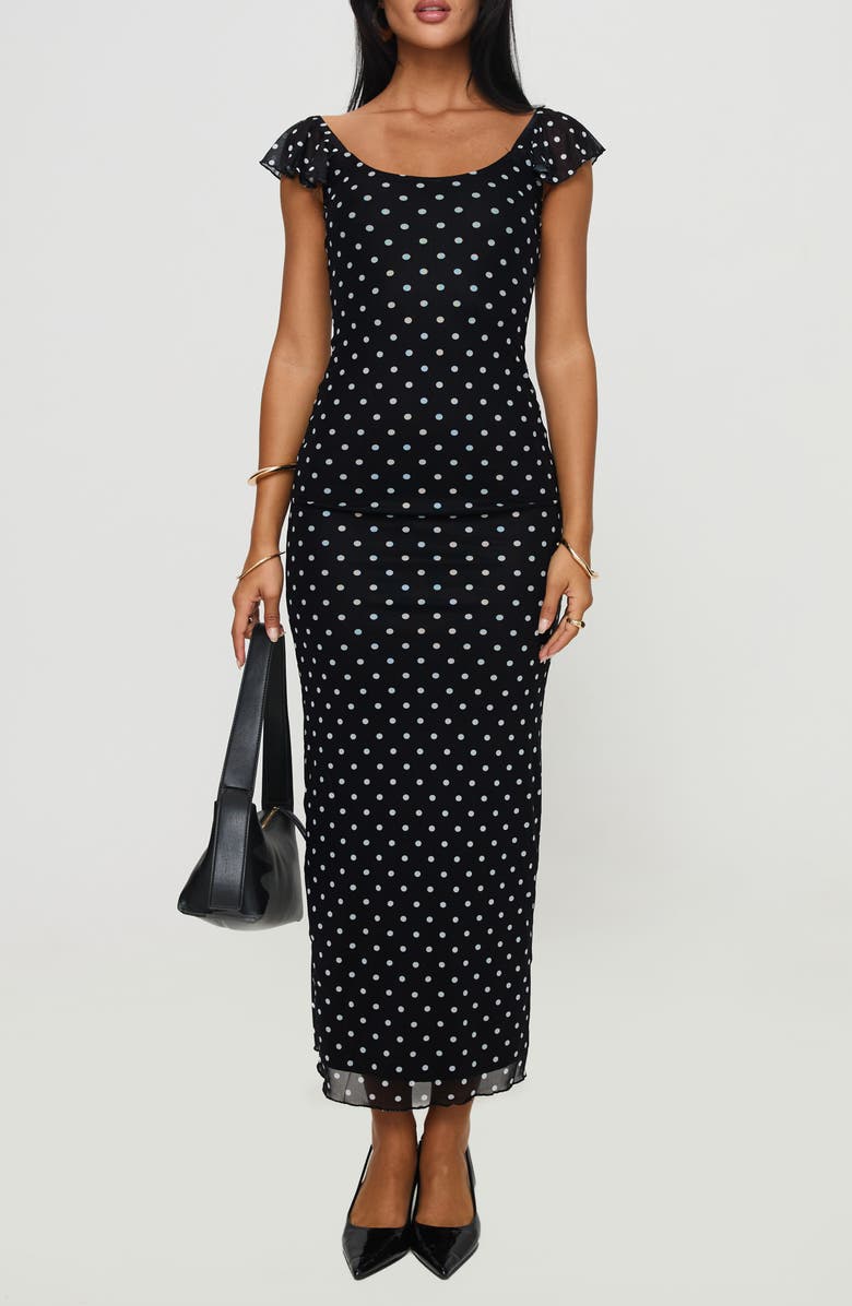 Princess Polly Sandberg Polka Dot Maxi Dress, Main, color, Black