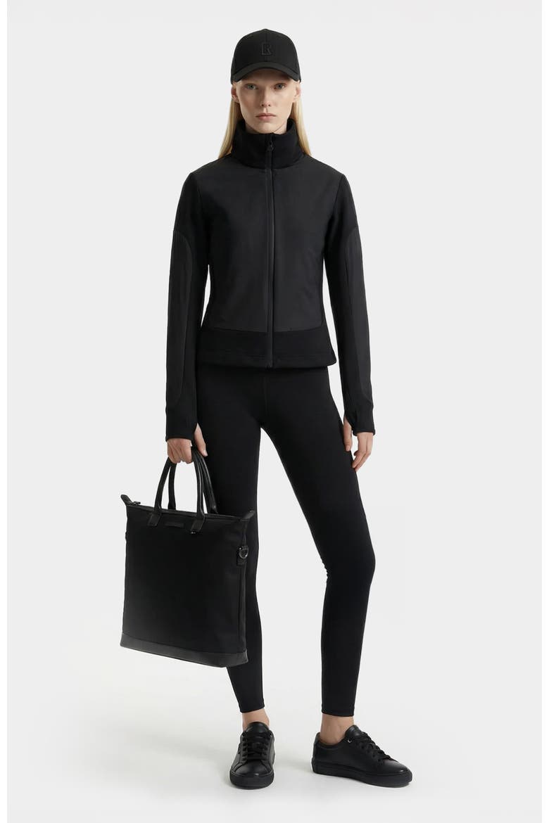 Granada Zip-up Mixed Media Sweater Jacket, Alternate, color, Black
