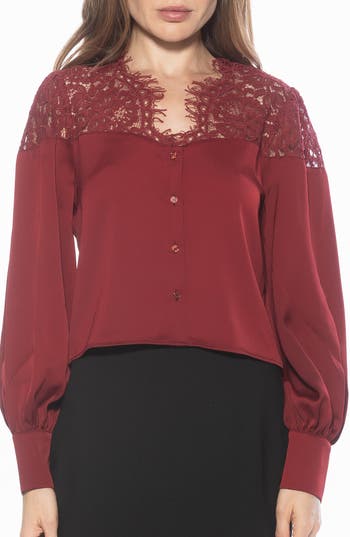 Alexia Admor Bryne Lace Trim Top In Brown