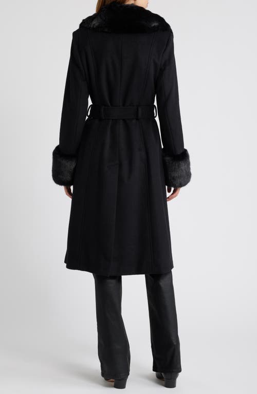 Via Spiga Belted Faux Fur Trim Coat In Black