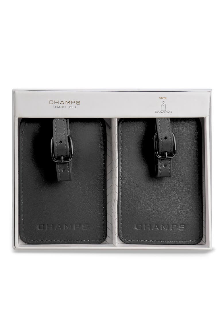 Leather Luggage Tags, Alternate, color, BLACK