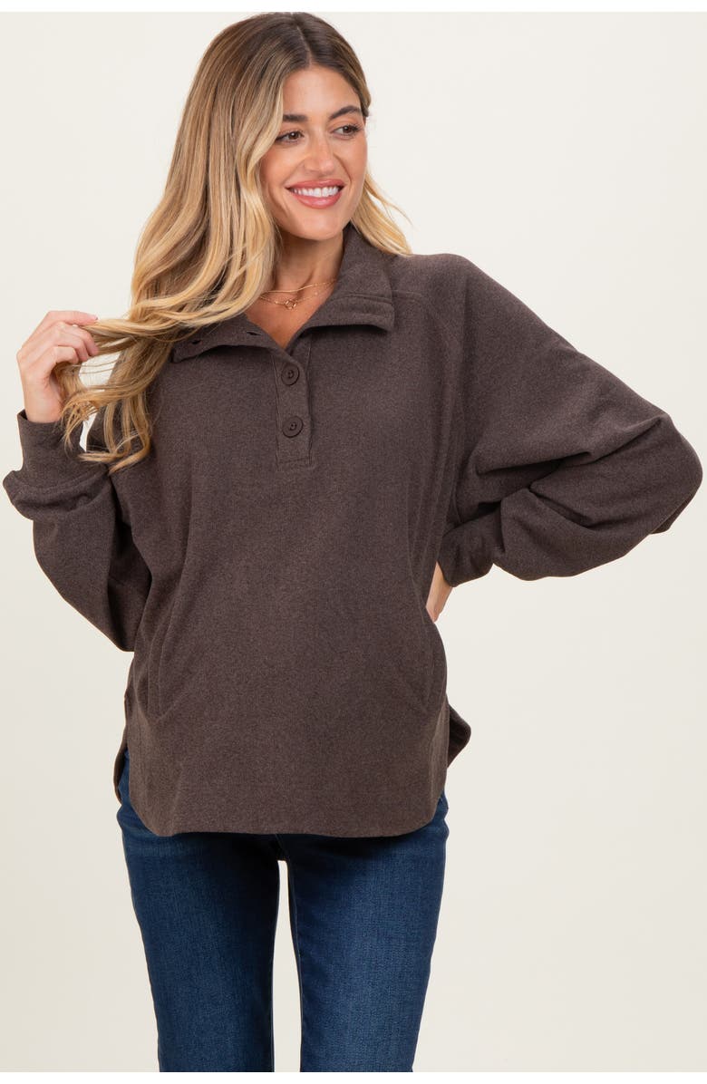 PinkBlush Brushed Knit Button Collar Pullover, Main, color, Brown