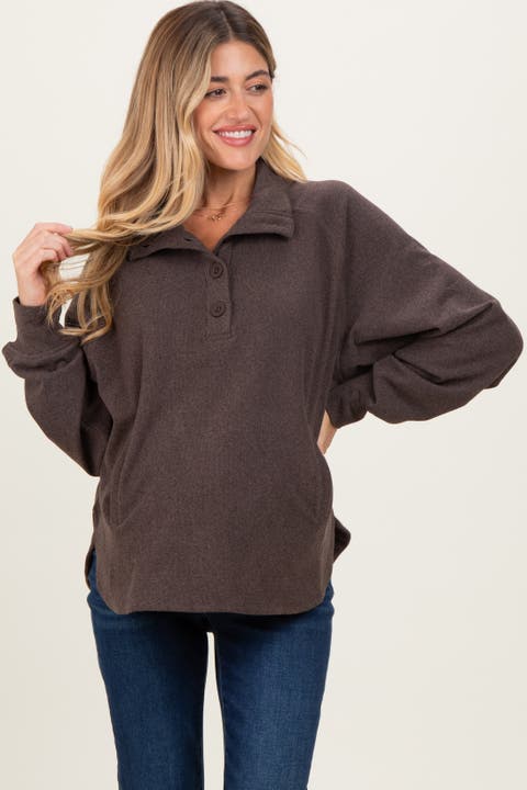 Brushed Knit Button Collar Pullover