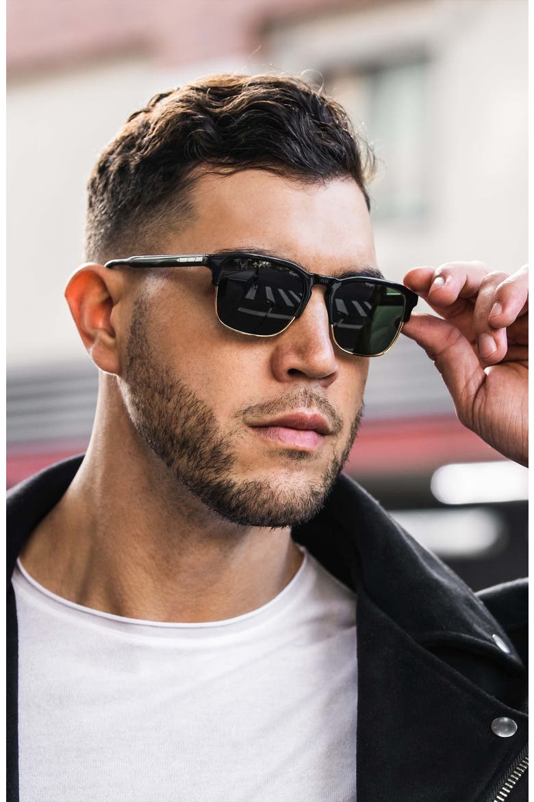 Villa 53mm Polarized Browline Sunglasses, Alternate, color, BLACK/ GREEN