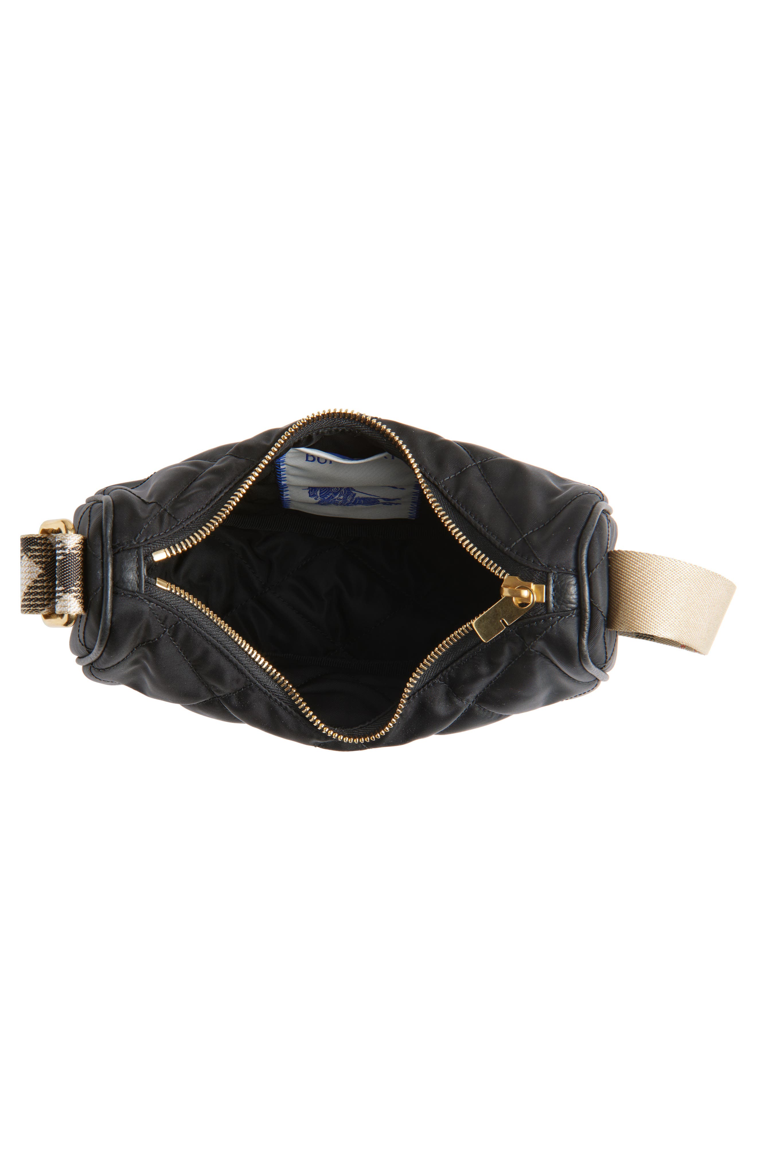 Burberry Horseshoe Quilted Nylon Crossbody Bag, Alternate, color, Black