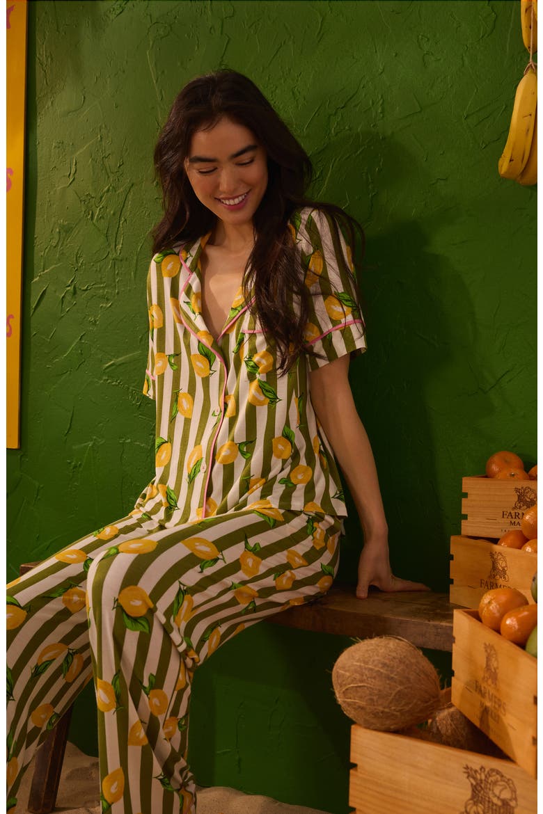 Print Long Pajamas, Alternate, color, GREEN STRIPE