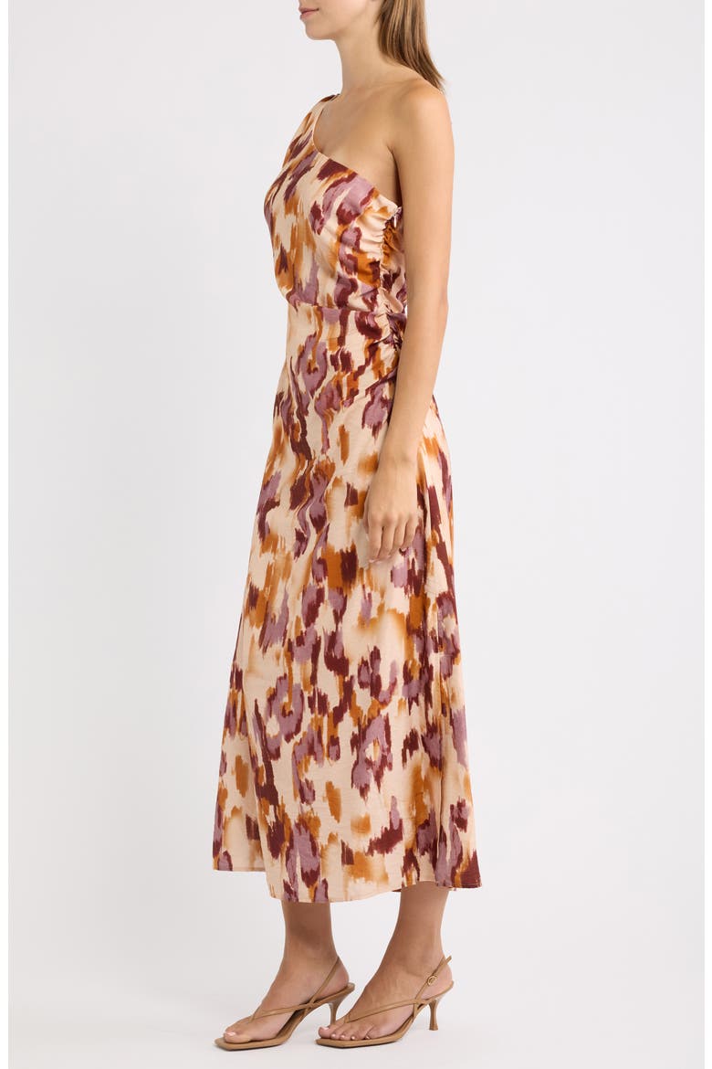 One-Shoulder Abstract Print Dress, Alternate, color, TAUPE