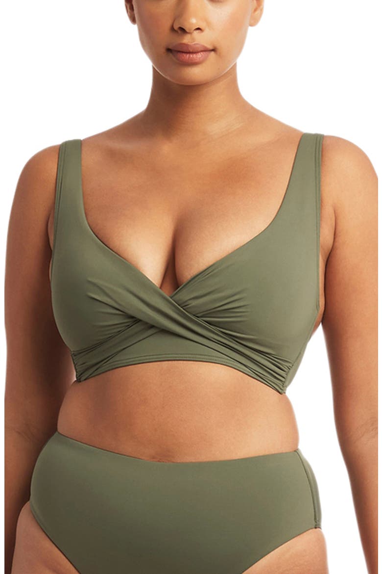 Cross Front Multifit Bikini Top, Main, color, KHAKI