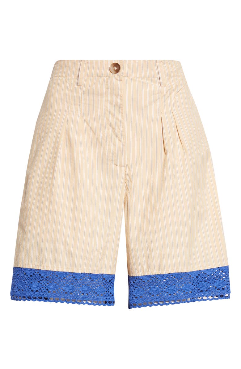 KÚR Stripe Organic Cotton Shorts with Crochet Panels, Alternate, color, Beige