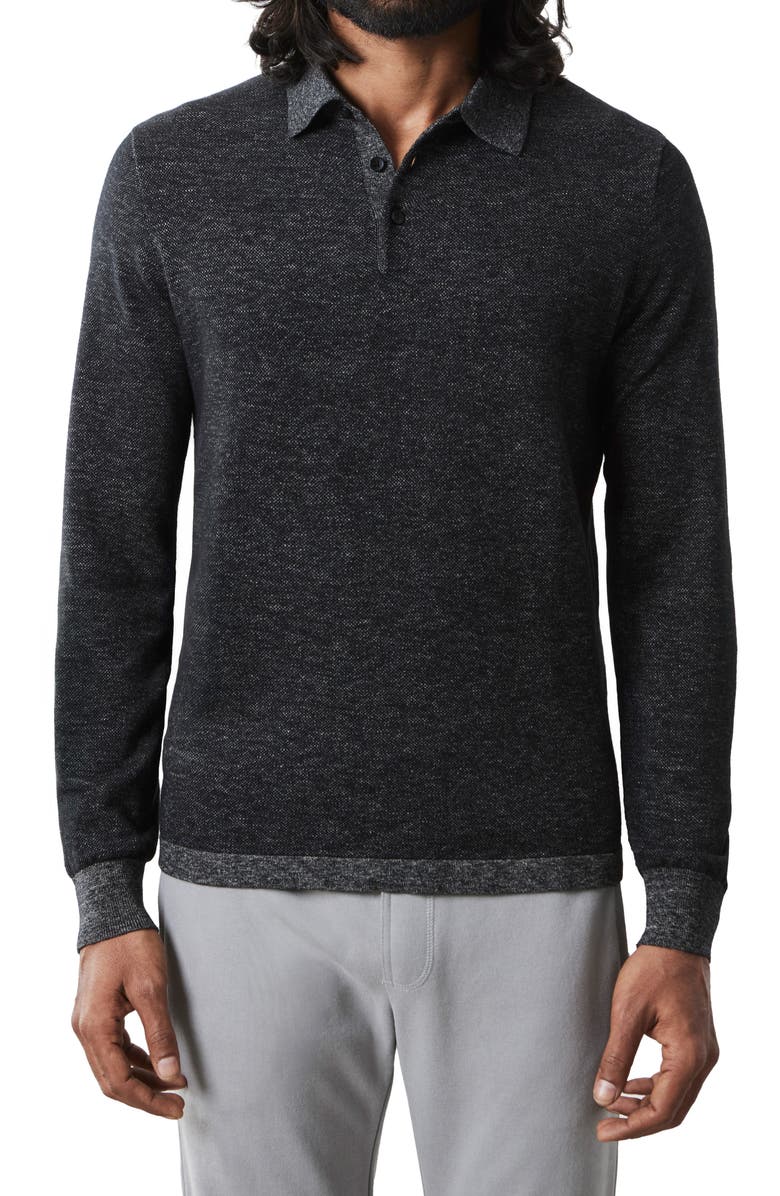 Robert Barakett Fielder Cotton & Cashmere Piqué Polo Sweater, Main, color, Black