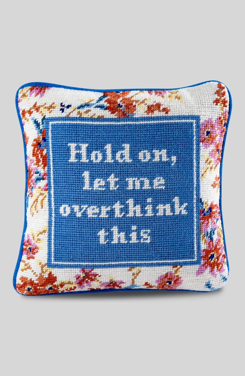 Furbish Overthink This Needlepoint Pillow, Main, color, Blue, White