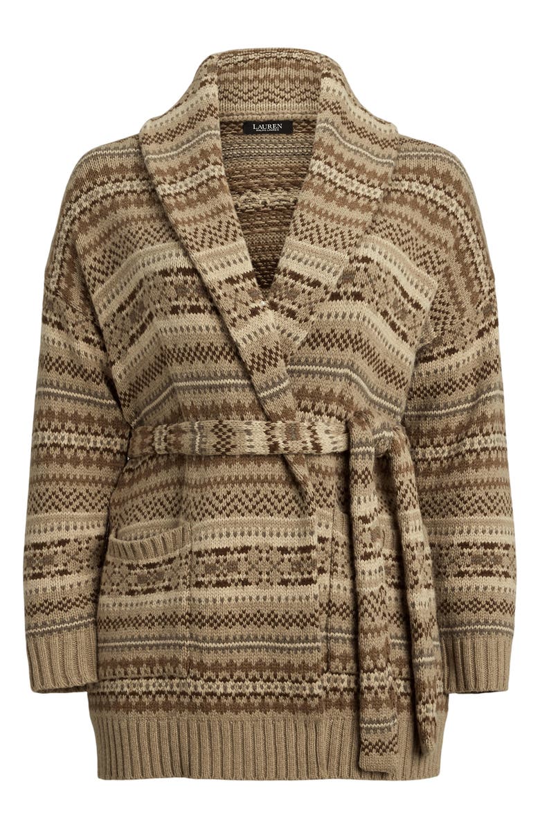 Lauren Ralph Lauren Fair Isle Belted Wool & Cotton Blend Cardigan, Alternate, color, Adirondack Heather Multi
