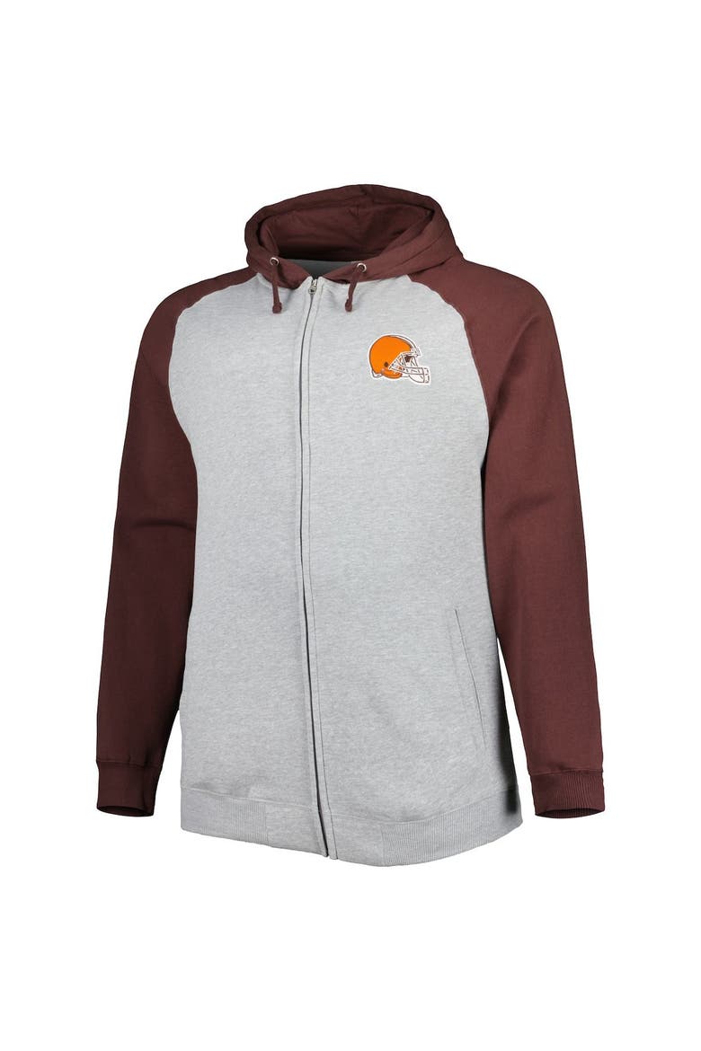 Men's Heather Gray Cleveland Browns Big & Tall Fleece Raglan Full-Zip Hoodie Jacket, Alternate, color, Heather Gray