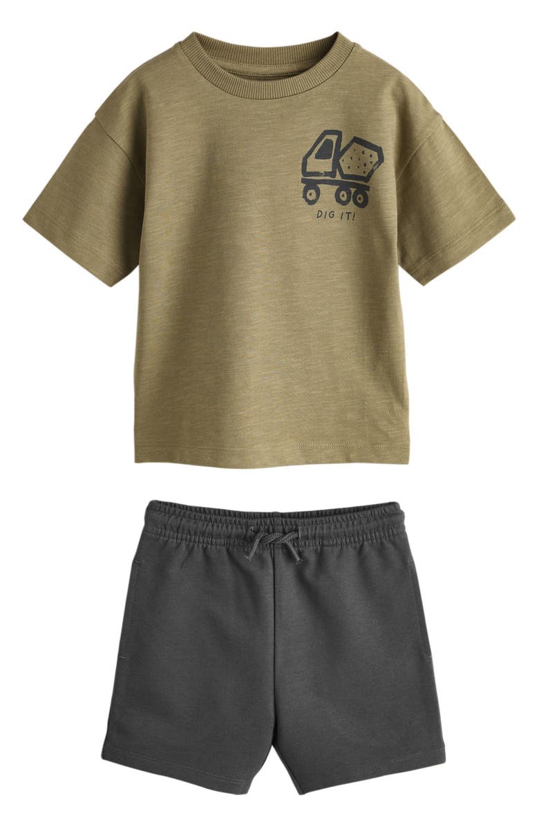 NEXT Kids' Digger Graphic T-Shirt & Shorts Set, Main, color, Green