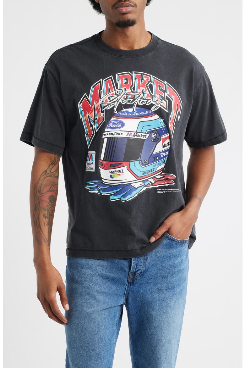 Racing Helmet Graphic T-Shirt, Main, color, BLACK