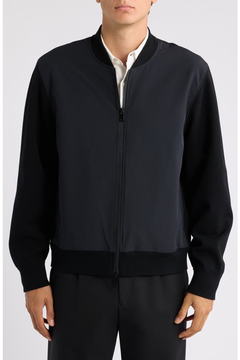Mixed Media Sweater Bomber Jacket, Alternate, color, BLACK - 001