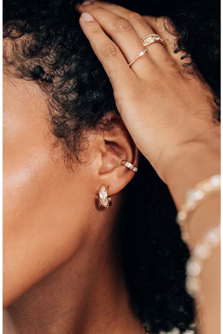 Dew Drop Marine Huggie Hoop Earrings, Alternate, color, GOLD/ DIAMOND