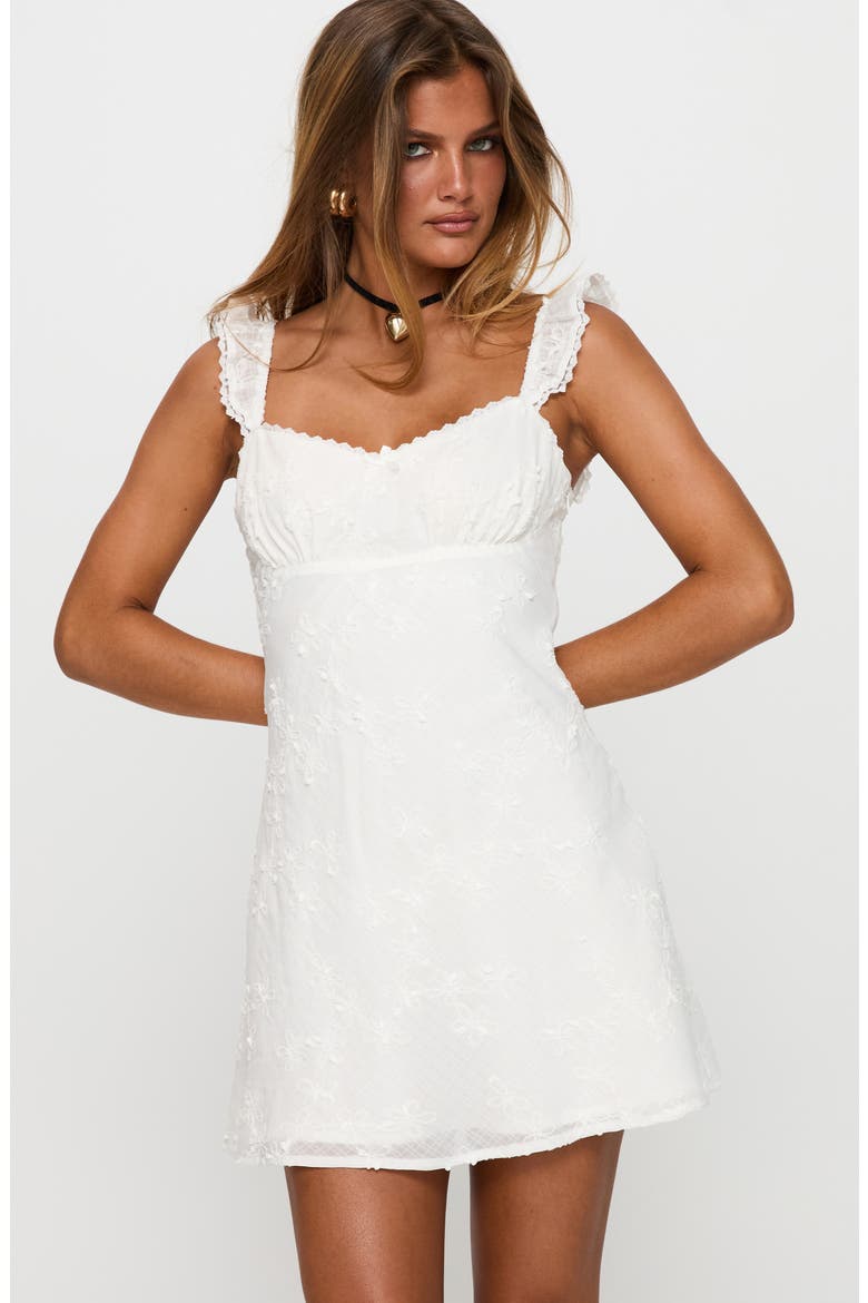 Beacall Embroidered Lace Trim Cotton Mini Sundress, Alternate, color, WHITE
