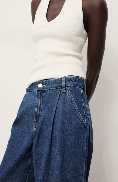 Mango Pleated Wide Leg Jeans In Blue