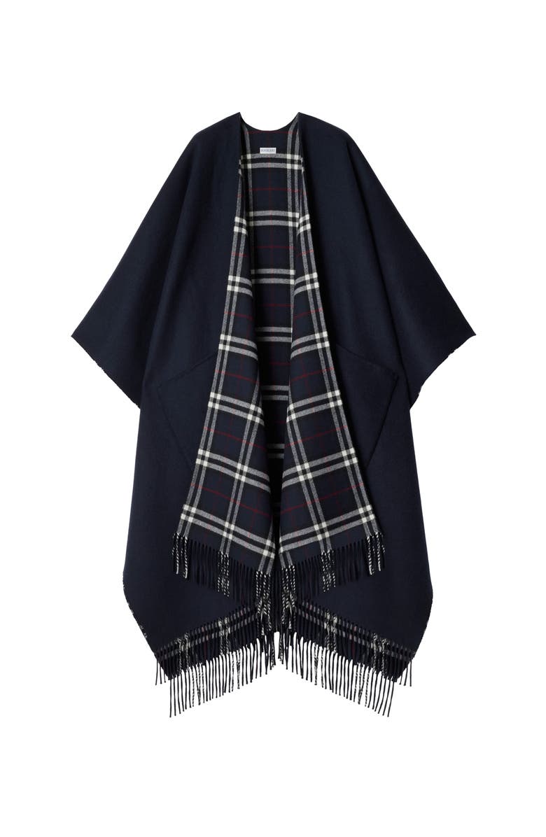 Burberry Reversible Check Wool Cashmere Cape, Main, color, Ink Blue