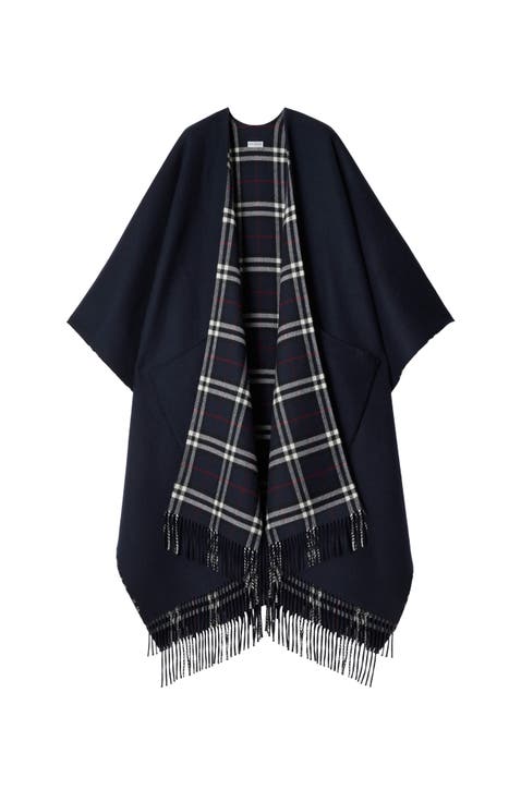 Reversible Check Wool Cashmere Cape