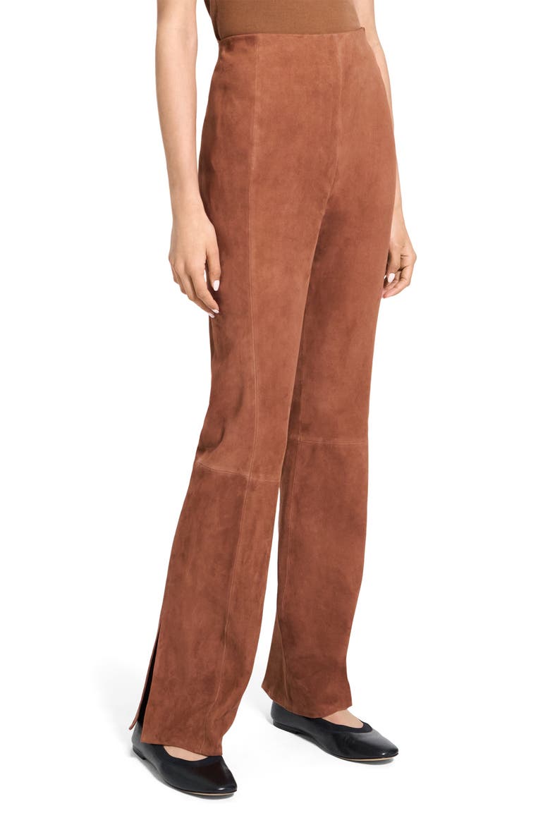 Slit Hem Straight Leg Suede Pants, Alternate, color, CARAMEL