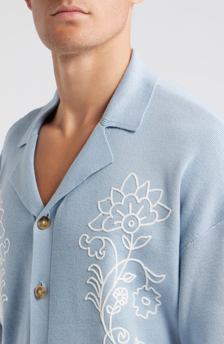 Topman Floral Embroidered Polo, Alternate, color, Light Blue