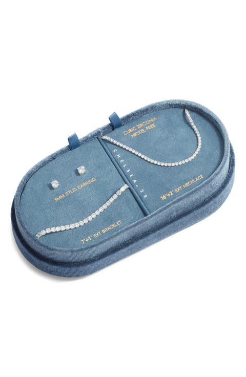 Cubic Zirconia Tennis Necklace, Bracelet & Earring Set