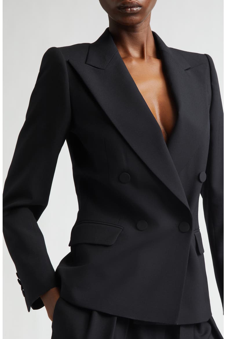Beaura Double Breasted Wool & Mohair Twill Blazer, Alternate, color, BLACK