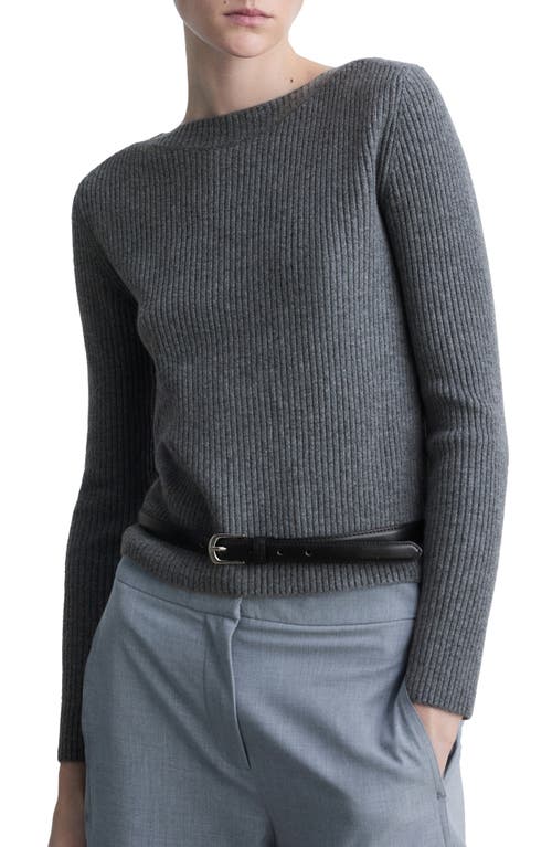 Mango Boat Neck Rib Sweater In Charcoal