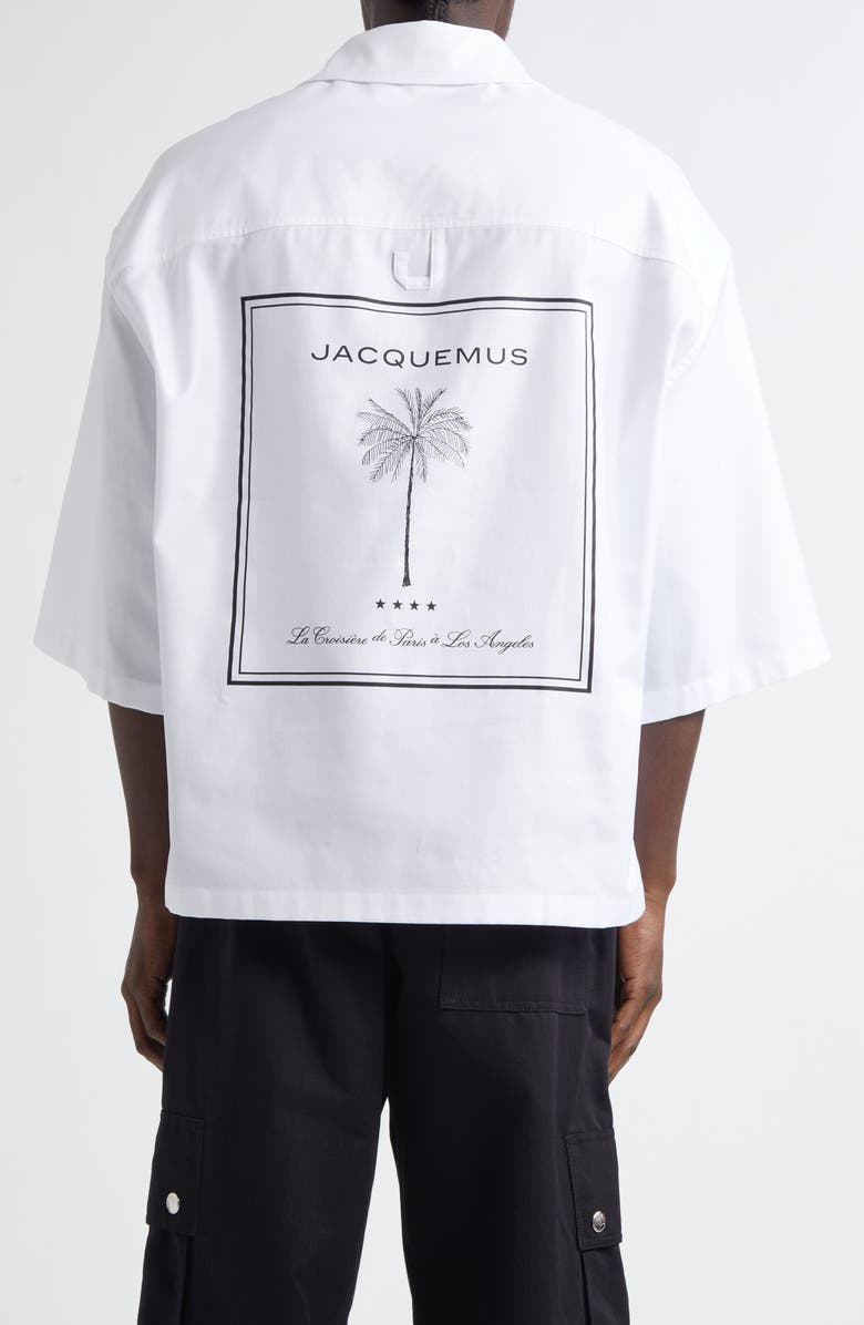 Jacquemus La Chemise Aloe Palm Tree Graphic Button-Up Shirt, Alternate, color, Palm Tree White/ Black