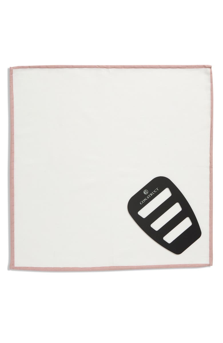 CONSTRUCT Pipe Trim Cotton Pocket Square, Alternate, color, White/ Dusty Pink