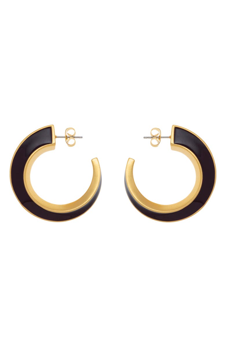 Reiss Thalia Twist Enamel Hoop Earrings, Alternate, color, Gold Tone / Burgundy