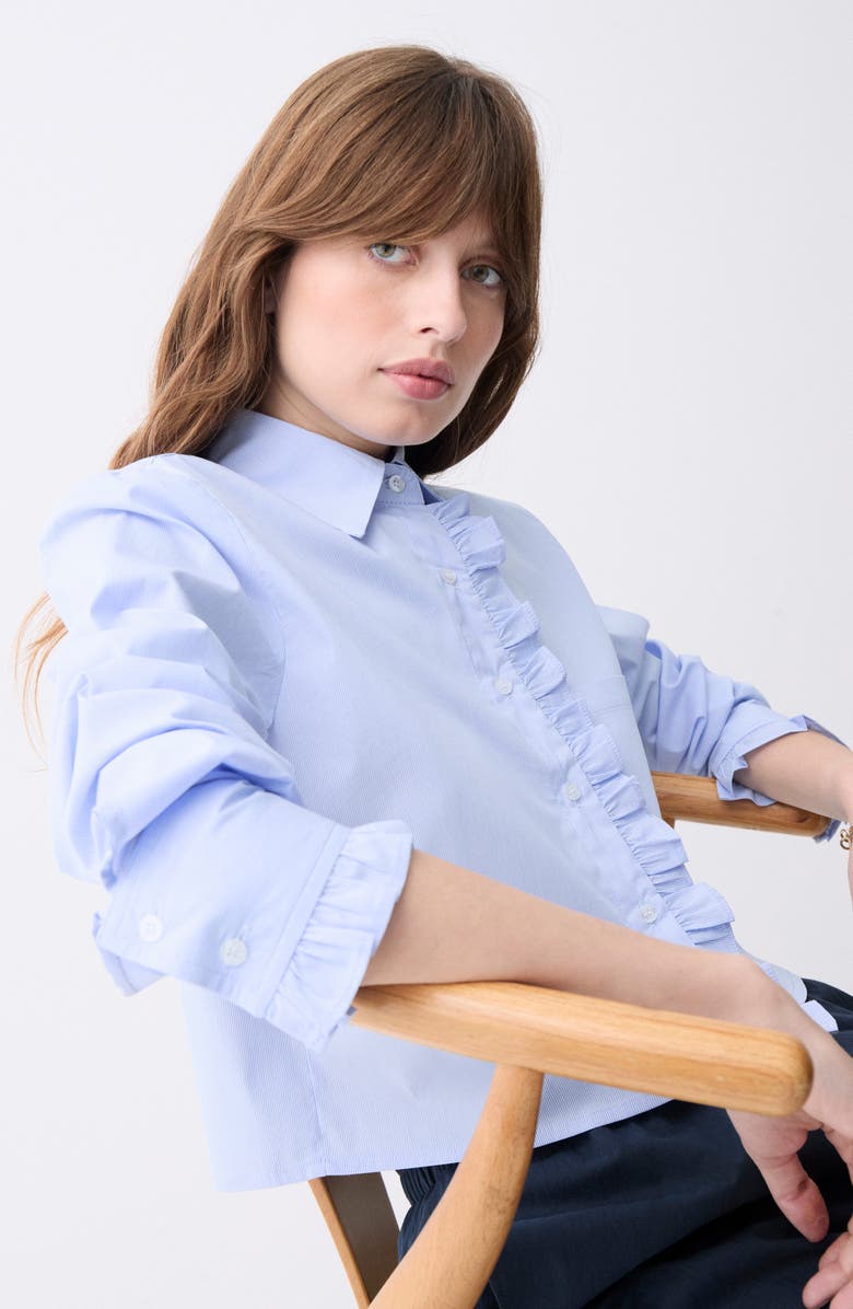 DELUC Fontes Ruffle Accent Crop Button-Up Shirt, Alternate, color, 