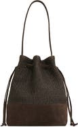 Mansur Gavriel Drawstring Woven Raffia & Suede Bucket Bag