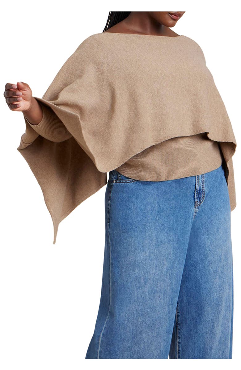ELOQUII Layered Cape Sweater, Main, color, Warm Cream