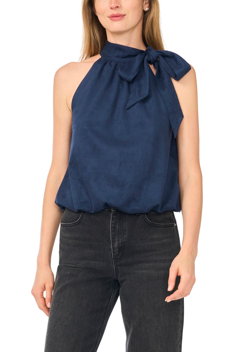 Faux Suede Halter Bubble Top, Main, color, NAVY BLAZER