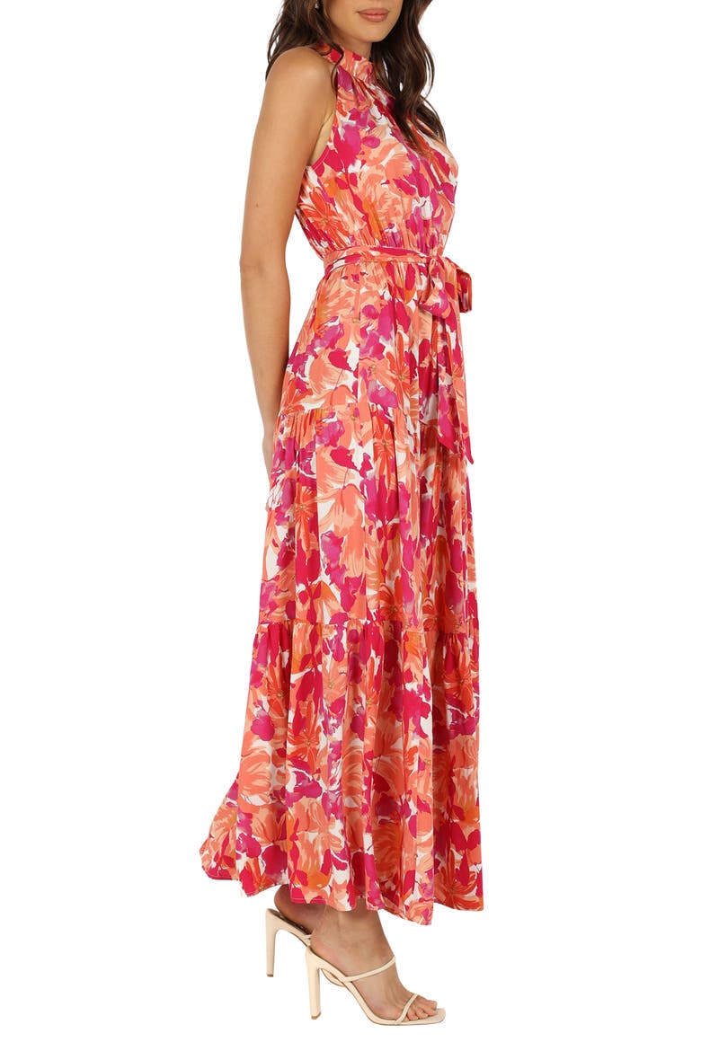 Caroline Floral Mock Neck Maxi Dress, Alternate, color, RED ORANGE