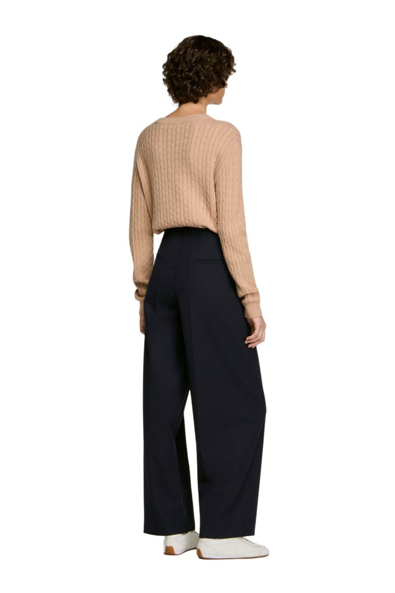 Buttoned wide-leg wool trousers, Alternate, color, Navy blue