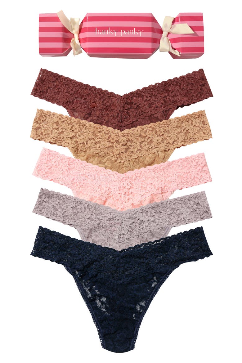 Holiday Cracker Assorted 5-Pack Original Rise Thongs, Alternate, color, ALLSPICE/TAN/ROSE/STEEL/NAVY