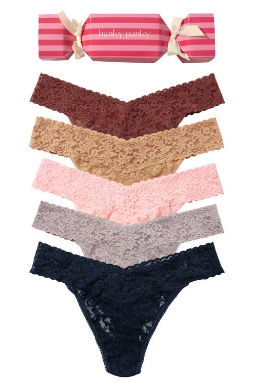 Hanky Panky Holiday Cracker Assorted 5-pack Original Rise Thongs In Animal Print