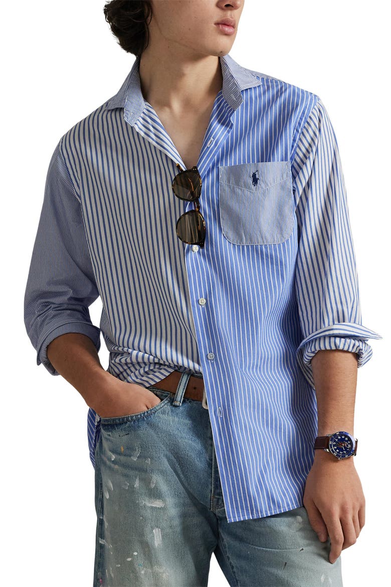 Classic Fit Fun Stripe Cotton Broadcloth Button-Up Shirt, Main, color, BLUE FUNSHIRT