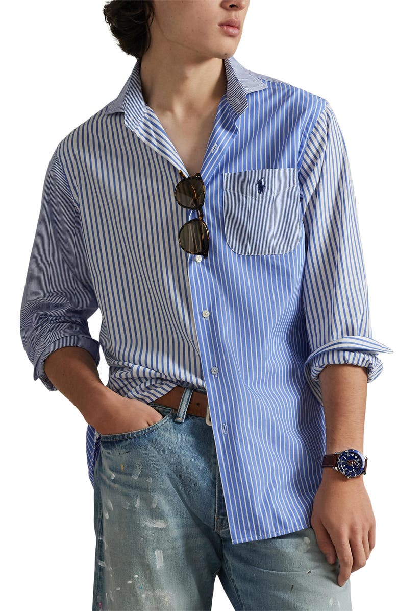 Polo Ralph Lauren Classic Fit Fun Stripe Cotton Broadcloth Button-Up Shirt, Main, color, Blue Funshirt