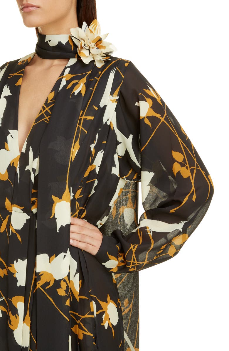 Victoria Beckham Scarf Neck Floral Long Sleeve Midi Dress, Alternate, color,