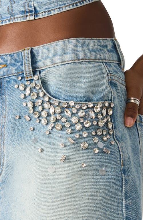 Steve Madden Eras Rhinestone Raw Hem Denim Miniskirt