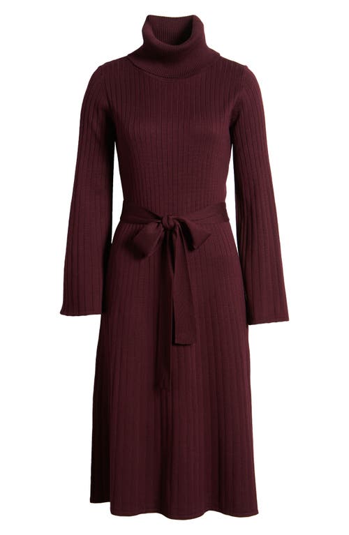 Julia Jordan Turtleneck Long Sleeve Rib Midi Sweater Dress In Wine