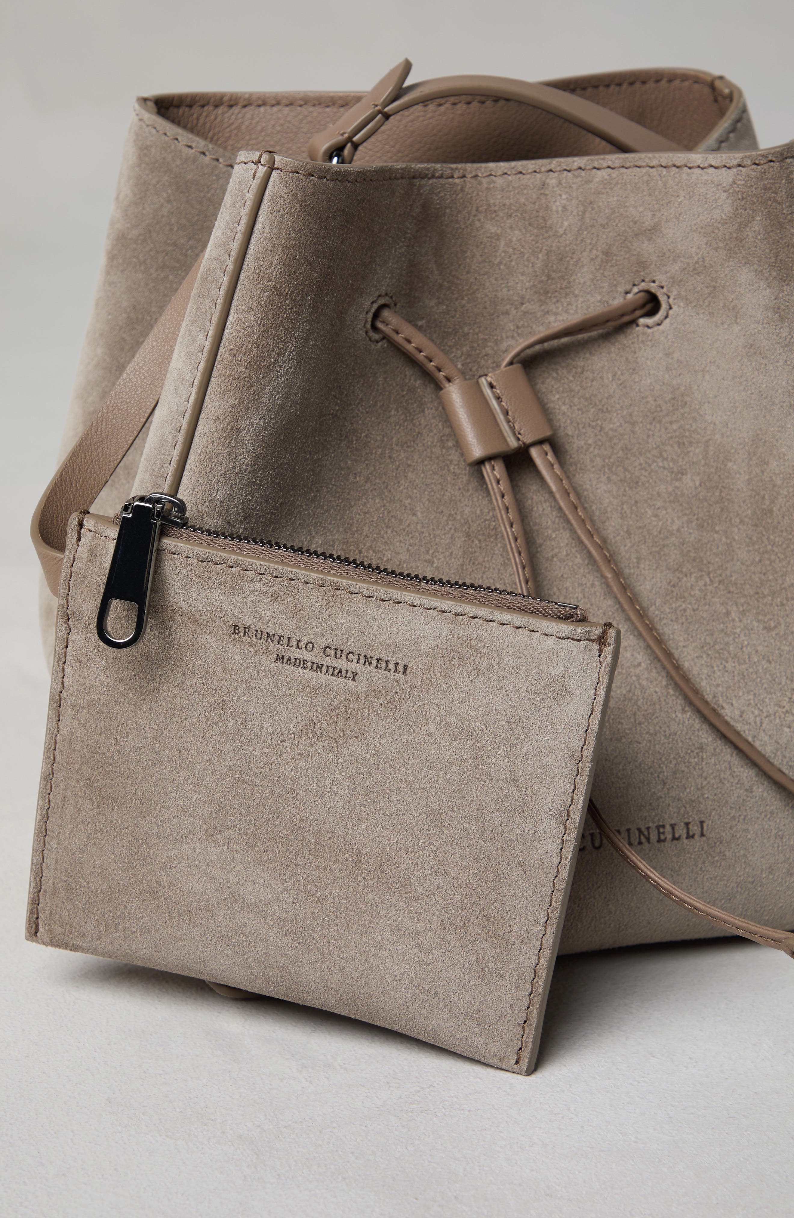 Brunello Cucinelli Suede bucket bag with monili, Alternate, color, 