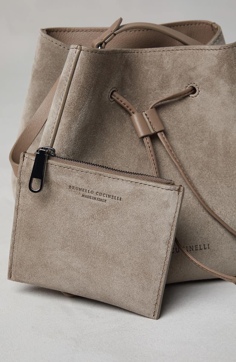 Brunello Cucinelli Suede bucket bag with monili, Alternate, color,