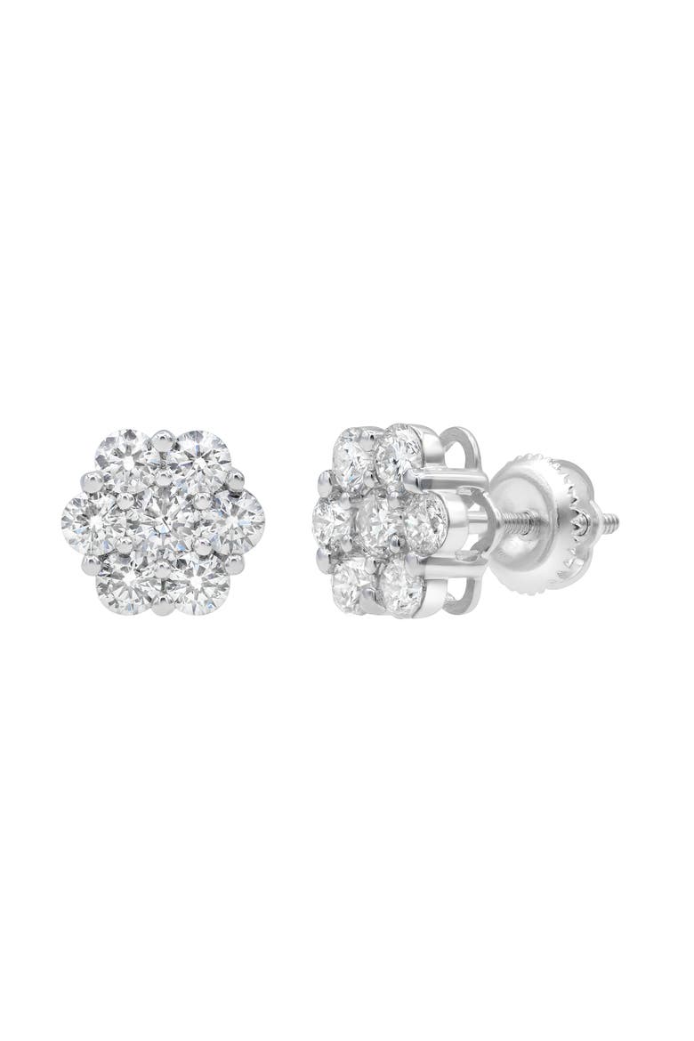 Mirage 14K White Gold Flower Cluster Diamond Unisex Earrings - 2.07 Ct, Main, color, 14K White Gold